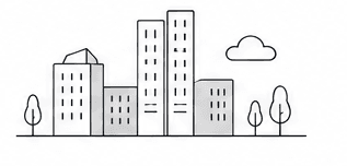多くの企業が集まる街並みのイラスト